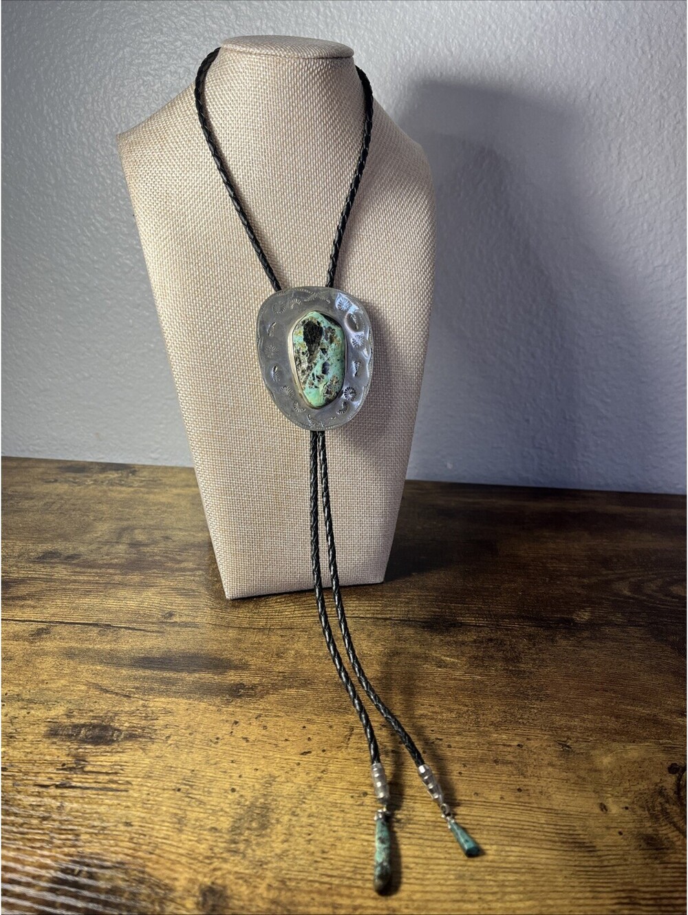 Vintage Turquoise Bolo Tie Bennett Pat Pend Southwestern Western Leather